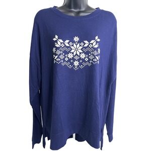 BP Sweater Womens Large Navy Blue Snowflake Print‎ Pullover Long Sleeve Cozy Top